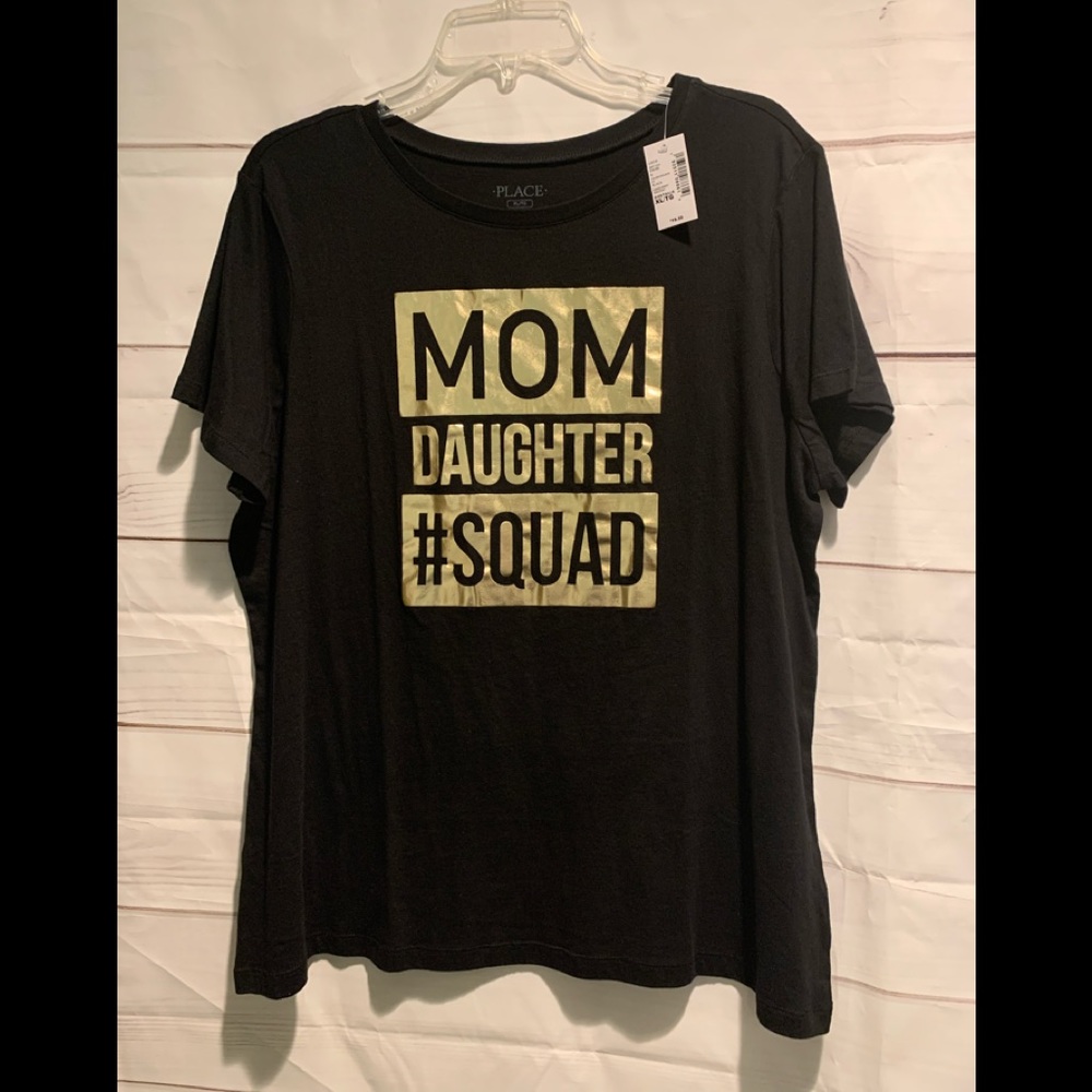Mom Daughter Squad T-shirt black w gold writing